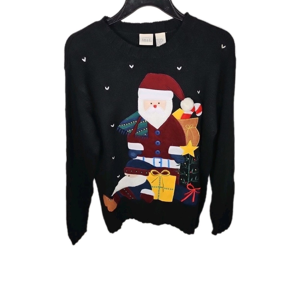 Falls Creek Black Christmas Santa Sweater Women's Size‎ Small Ugly Party